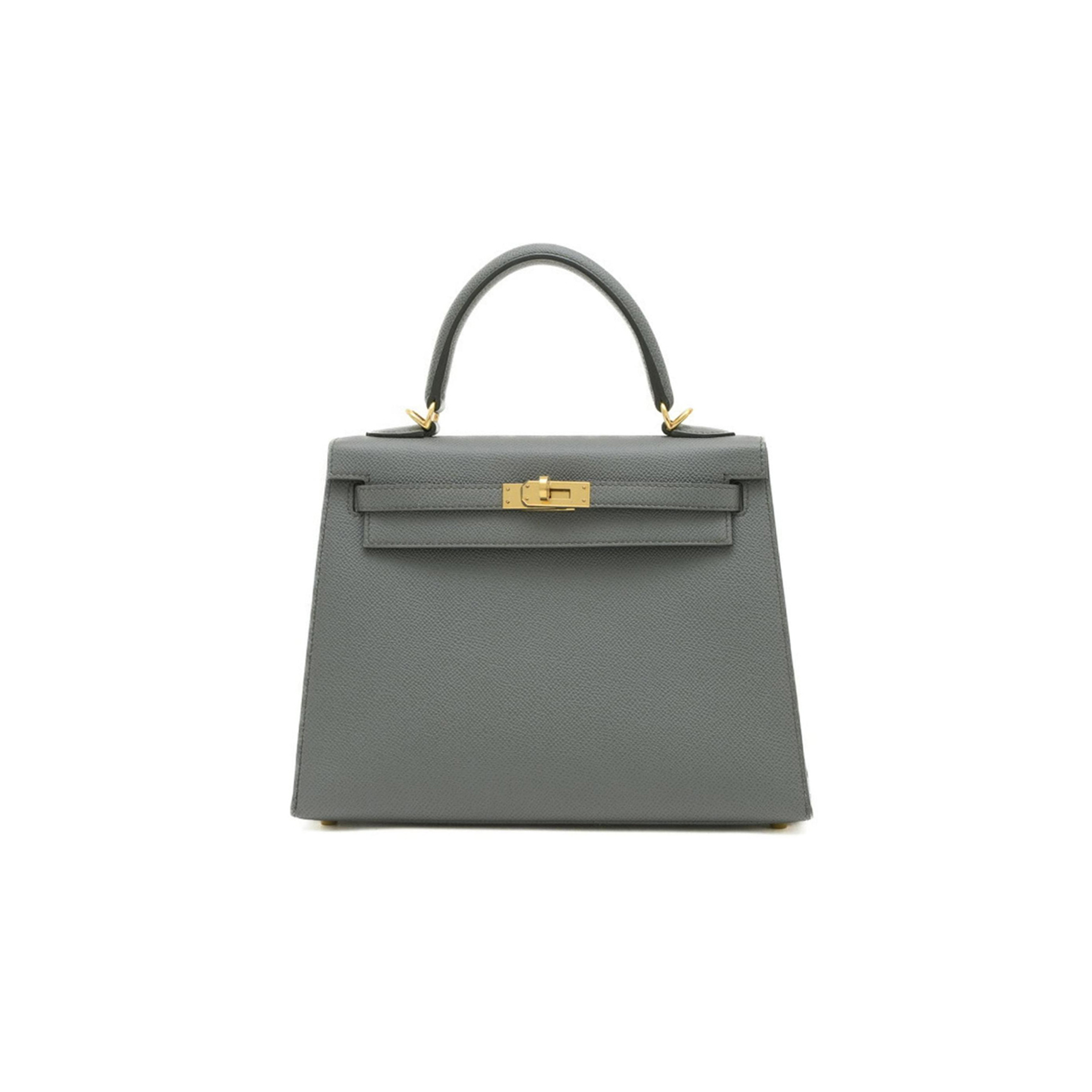 HERMÈS EPSOM KELLY 25 PEWTER GRAY GOLD BUCKLE (25*17*7cm) 